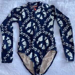 Crewcuts Blue and White Tie-Die One Piece Rash Guard Swimsuit